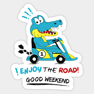 Funny crocodile driving a racing car Sticker